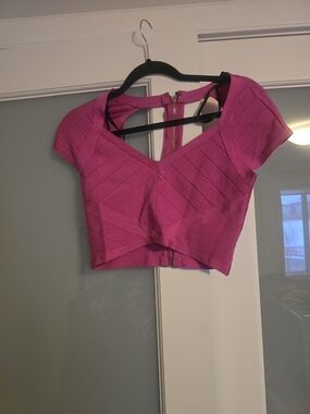 bebe Hot Pink Bandage V-Neck Crop Top